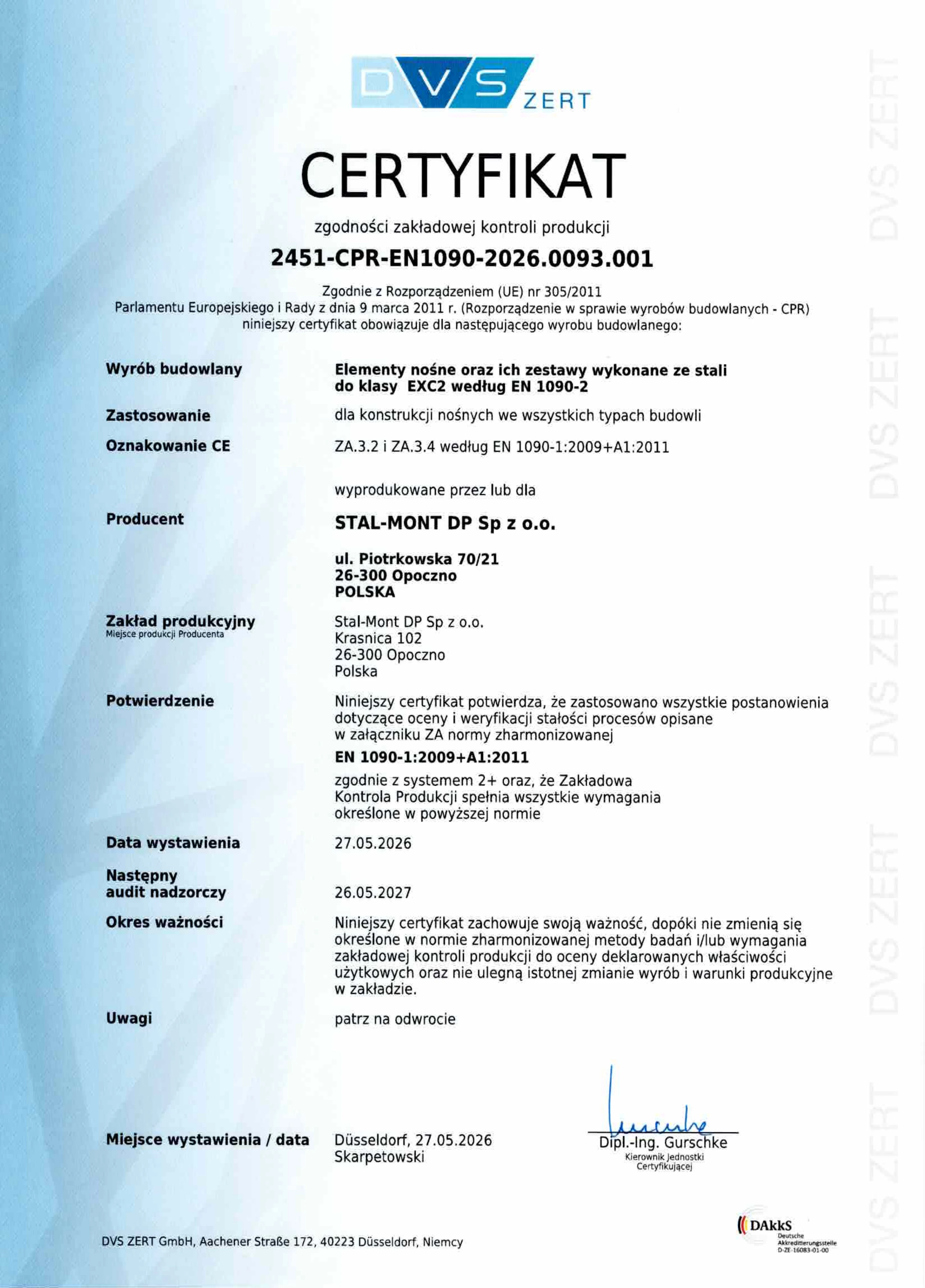 Certyfikat EN 1090-1
