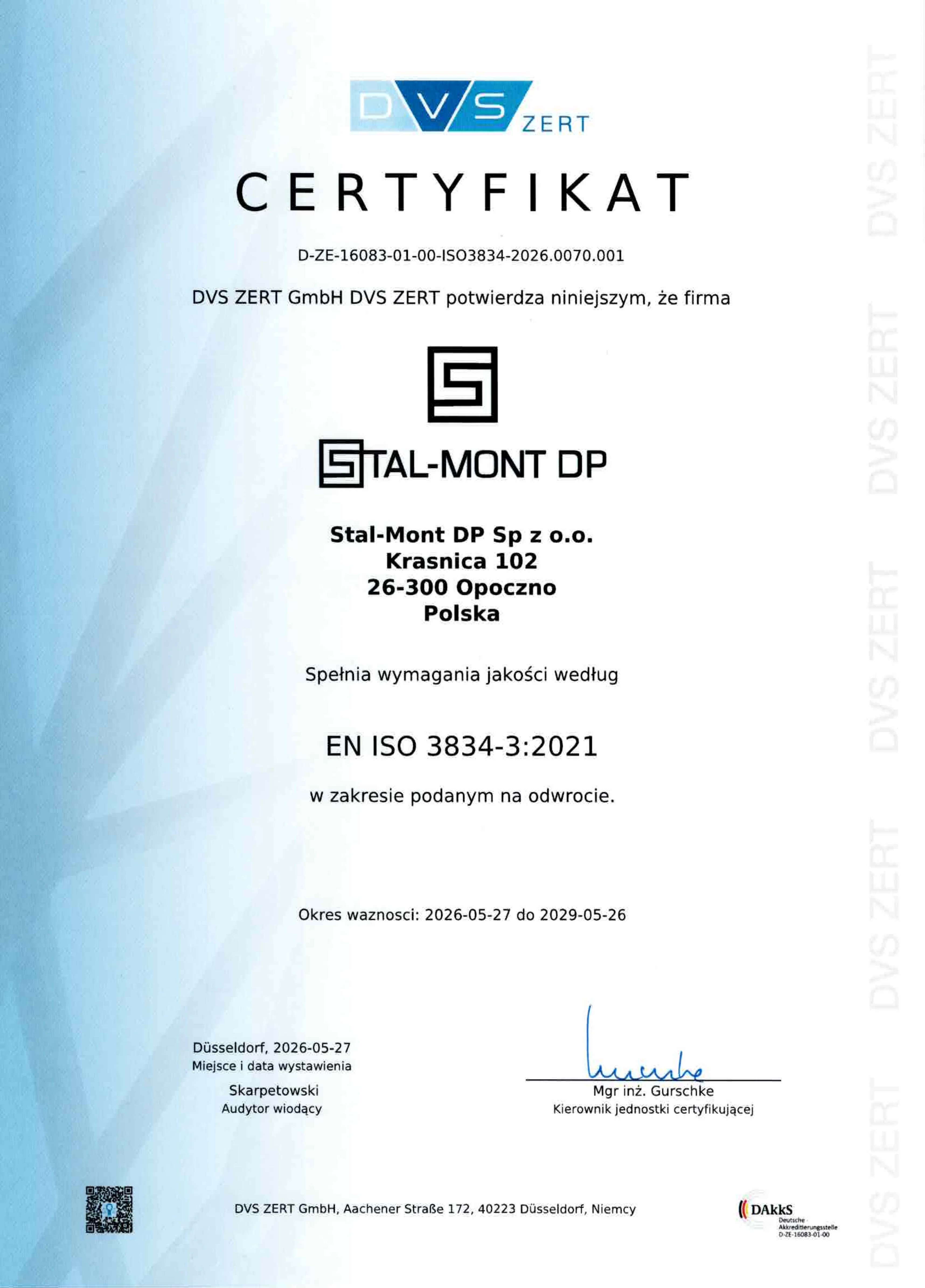 Certyfikat EN ISO 3834-3